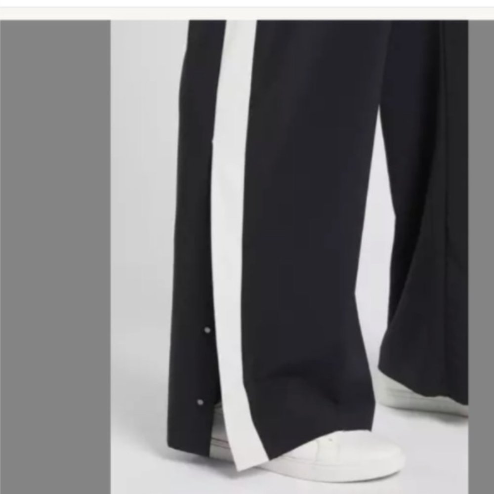 Athleta Black Wide-Leg Track Pants with White Side Stripe